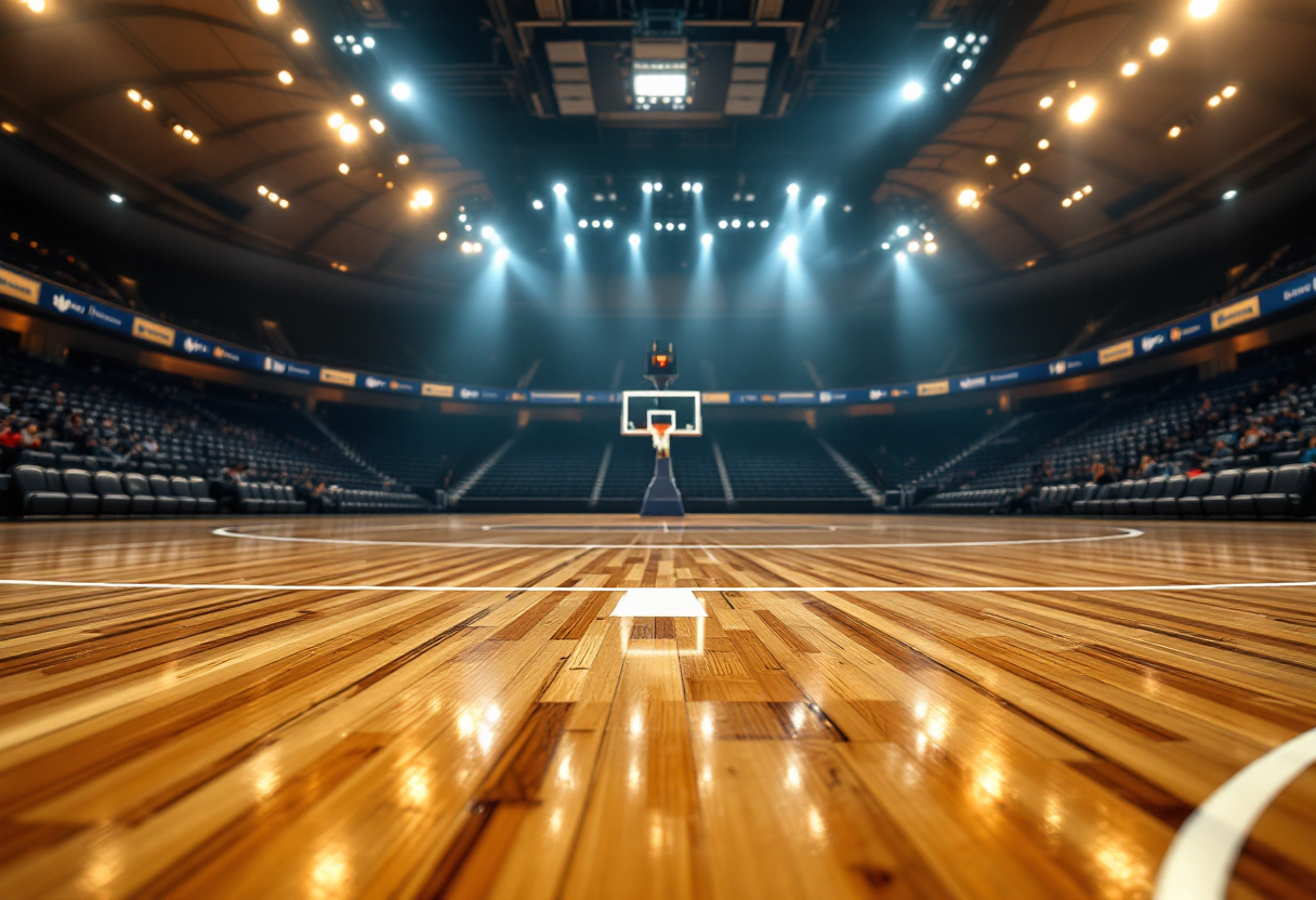 Giocatori NBA in azione durante una gara notturna