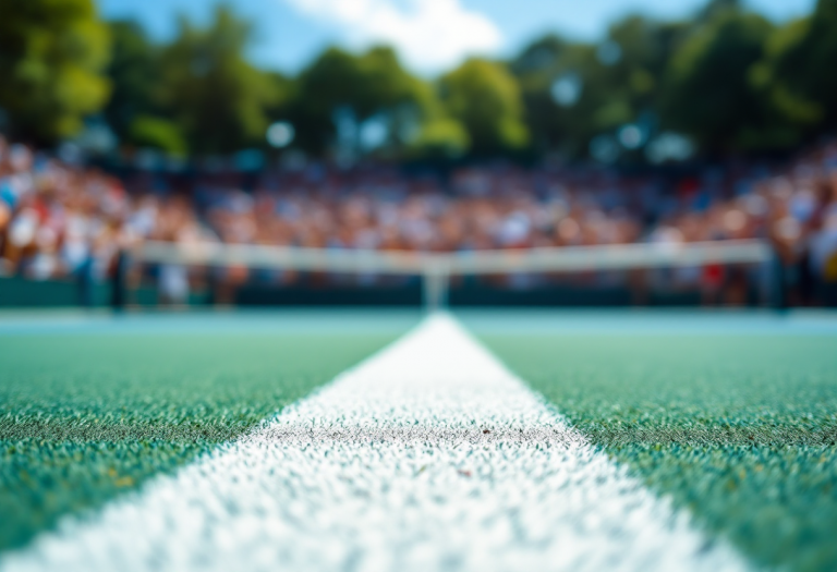 Lorenzo Musetti in azione durante un torneo di tennis