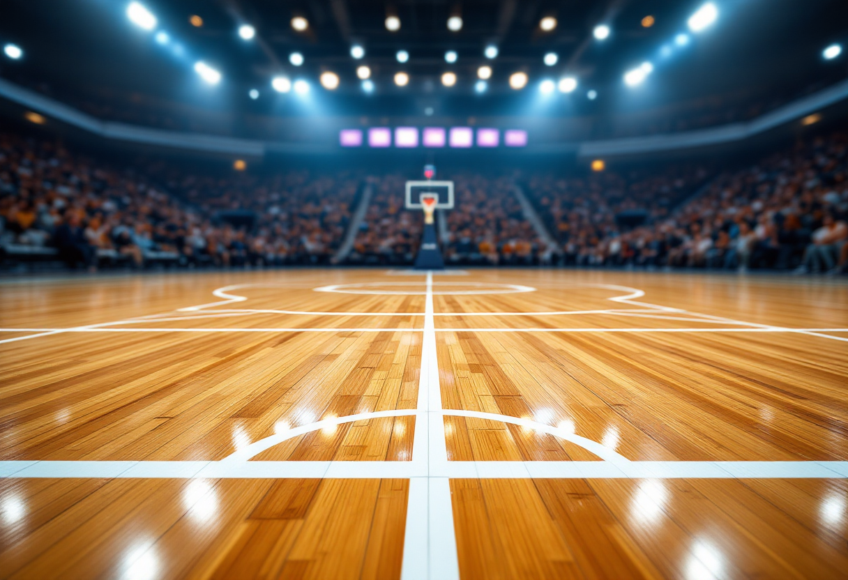 Logo di Partizan Mozzart Bet con sfondo sportivo