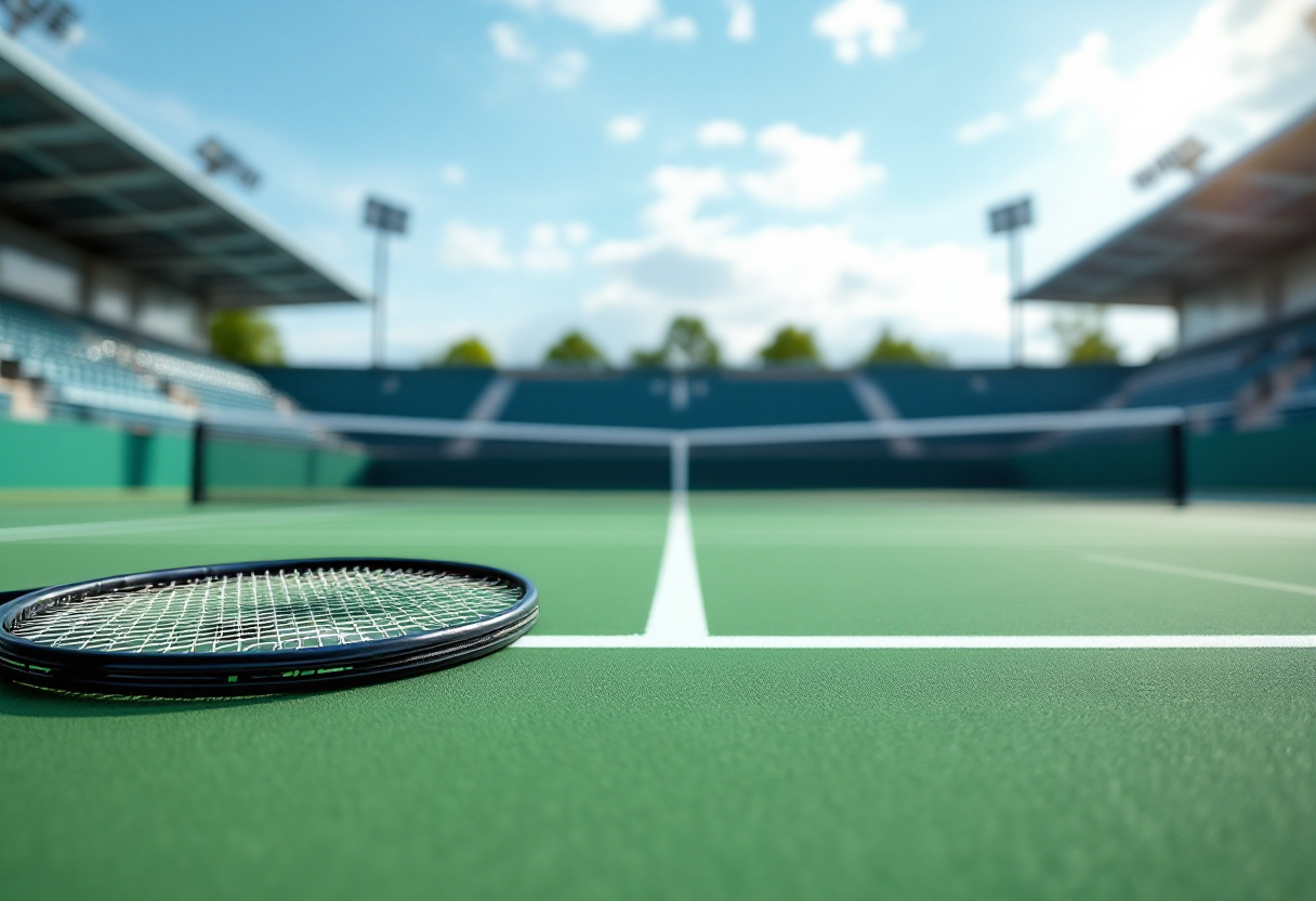 Giocatori di tennis in azione durante un torneo internazionale