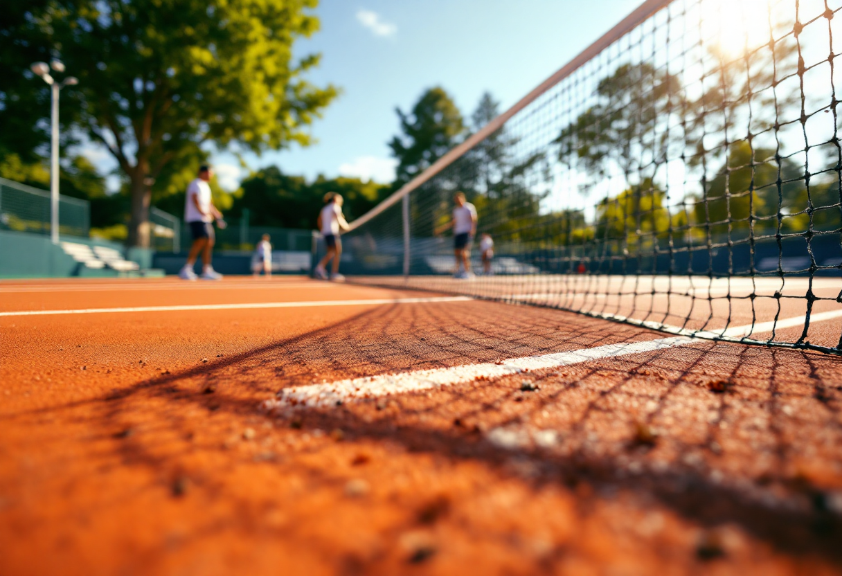 Giocatori di tennis in azione sui campi principali