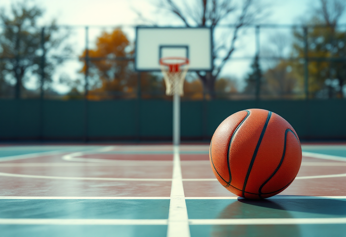 Giocatori di basket in campo durante una partita europea