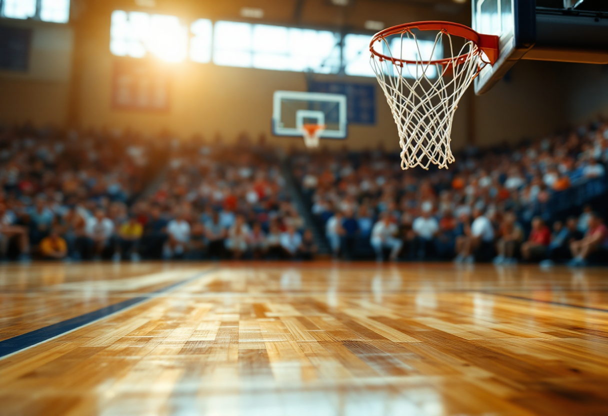 Peppe Poeta esulta dopo la vittoria di Germani Brescia a Sassari