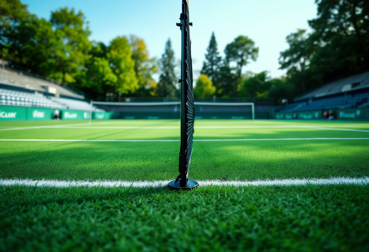 Giocatori di tennis in azione nel doppio moderno