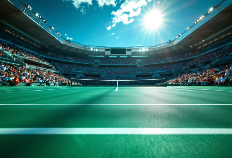 Giocatori di tennis in azione al Manolo Santana Stadium