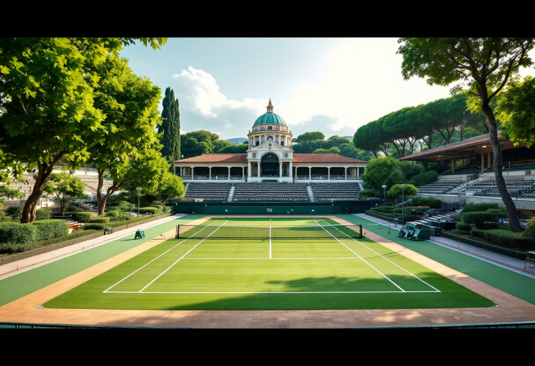 Jannik Sinner durante il suo primo allenamento a Roma