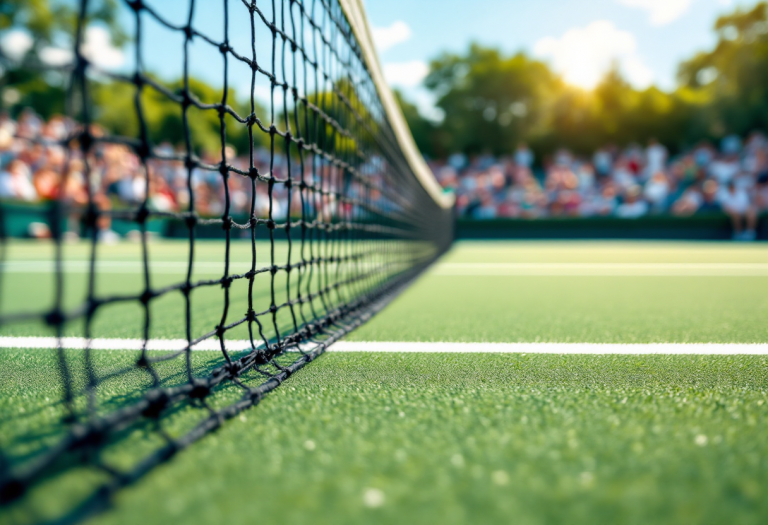 Lorenzo Sonego in azione durante un match di tennis