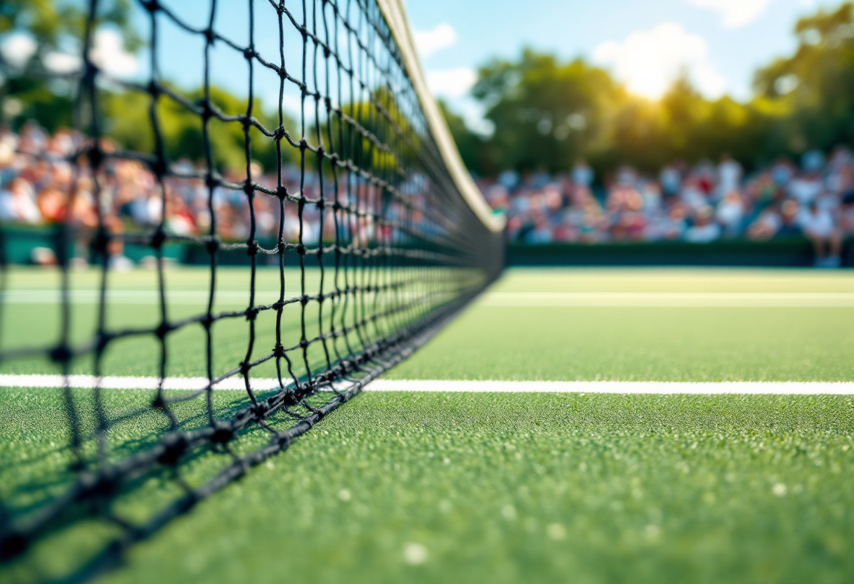 Lorenzo Sonego in azione durante un match di tennis
