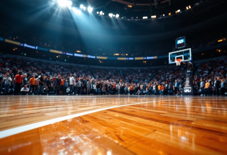 Giocatori di RivieraBanca Basket Rimini in azione contro Valtur Brindisi