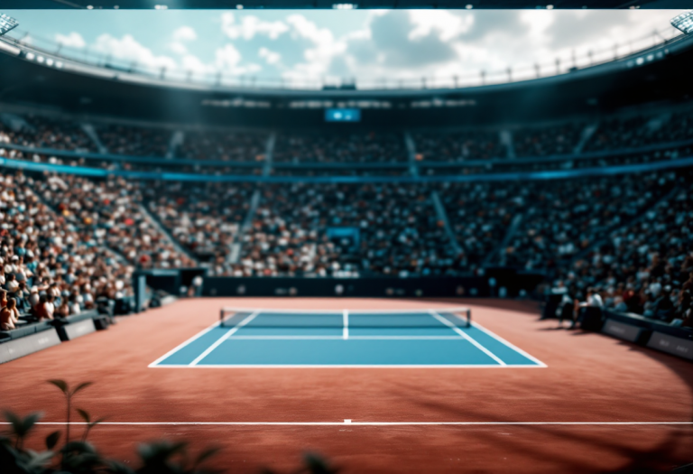 Giocatori di tennis in azione al Manolo Santana Stadium