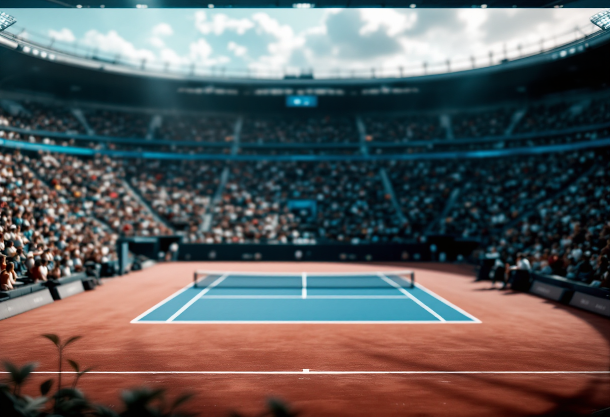 Giocatori di tennis in azione al Manolo Santana Stadium