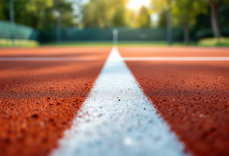 Giocatore di tennis in campo, riflettendo sulla solitudine