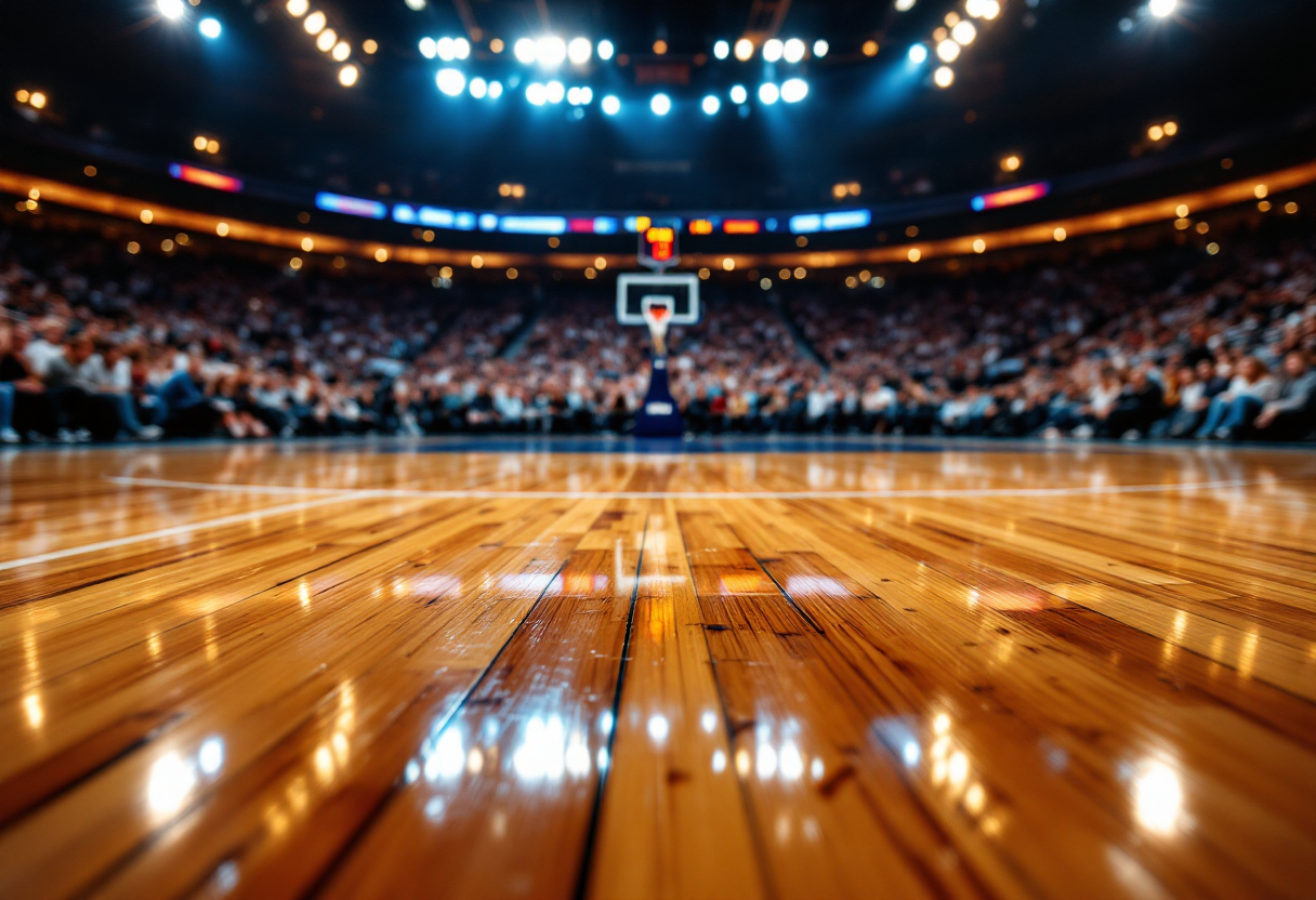 Giocatori di Virtus Bologna festeggiano la vittoria su Venezia