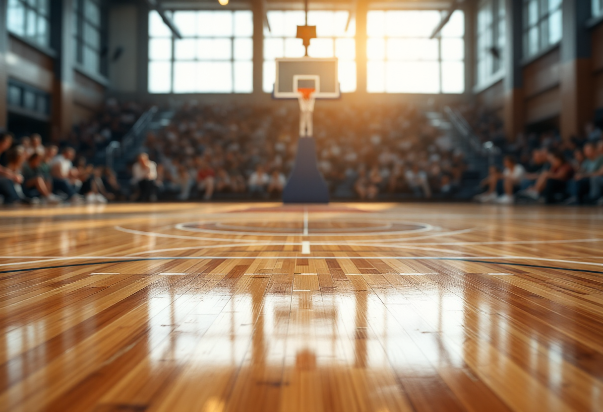 Giocatori di Rimini e Cantù in azione durante la finale di basket