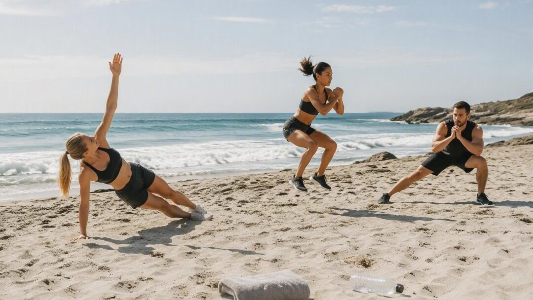 Allenamento total body sulla sabbia: tre circuiti scalabili per core, gambe e reattività