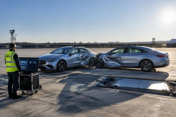 Primo crash test pubblicamente mostrato di due Mercedes CLA a 56 km/h