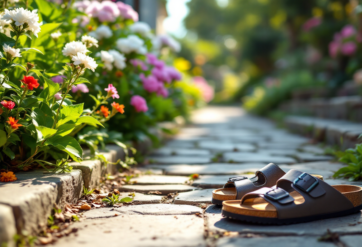Ciabatte stile Birkenstock in un ambiente estivo
