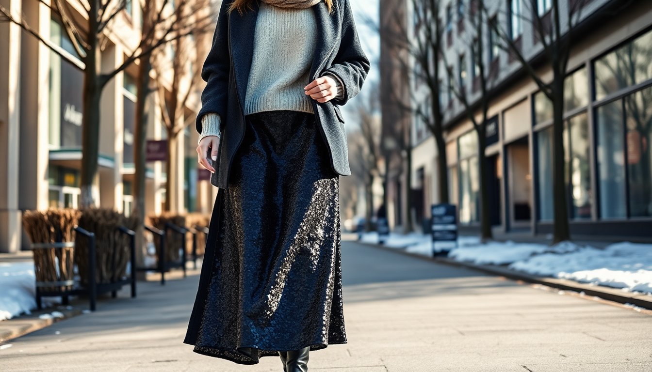Come abbinare la gonna paillettes lunga per un inverno chic e alla moda