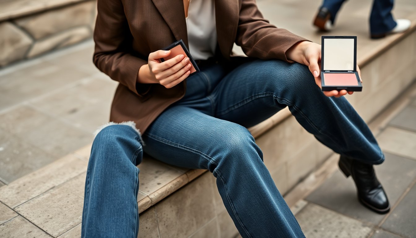 Bella Hadid veste Prada e lancia il trend del blush multiuso con jeans bootcut