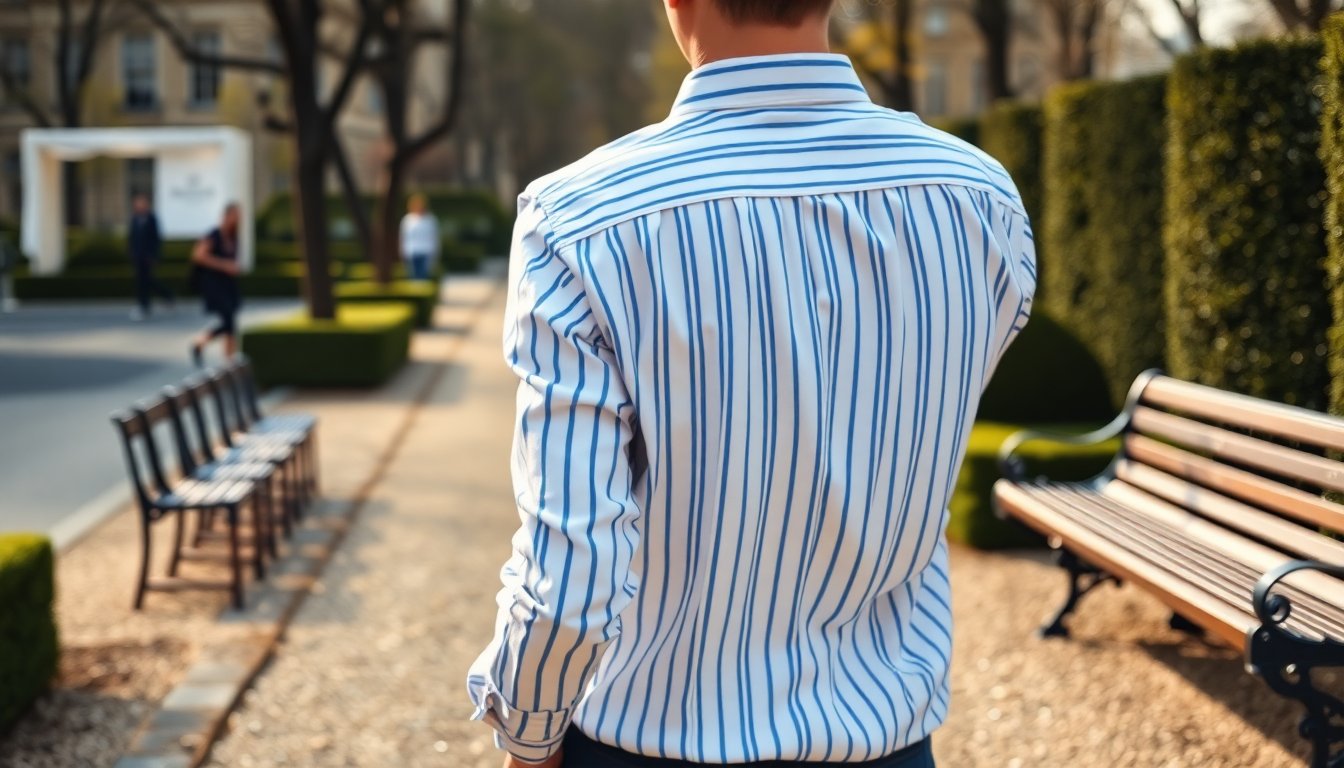 Camicia a righe bianca e azzurra: come portarla in ufficio come Deva Cassel