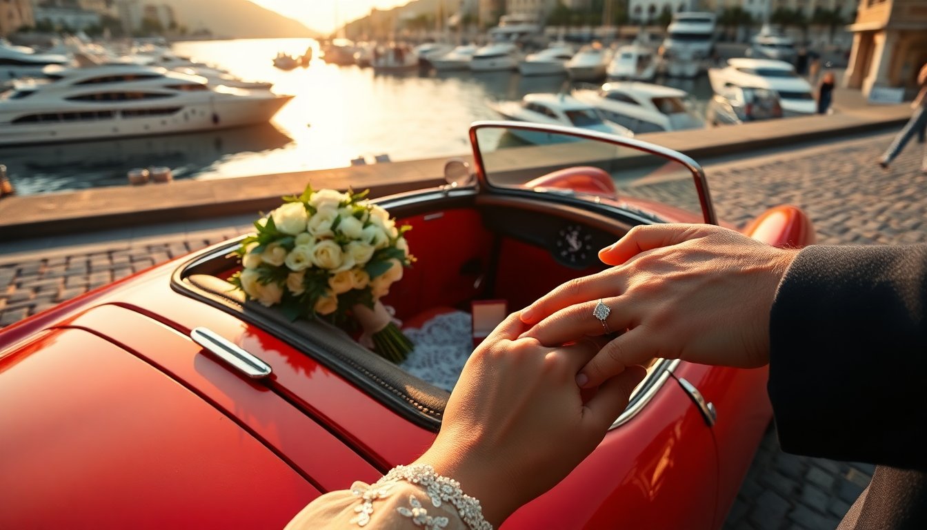 Matrimonio a Montecarlo: Charles Leclerc e Alexandra Saint Mleux tra eleganza e una Ferrari d’epoca