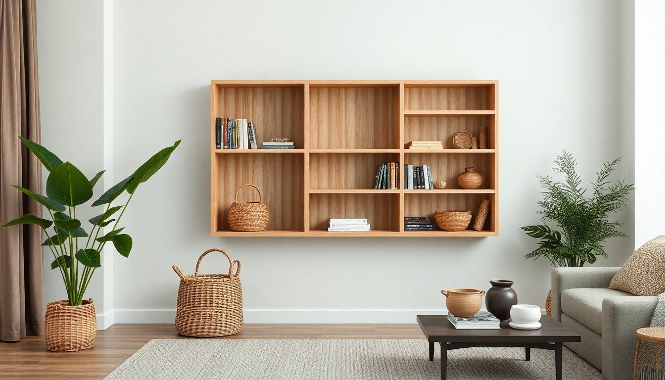 Tarifa di Maisons du Monde: libreria in legno FSC e fibre intrecciate