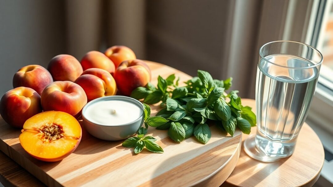 Salsa a base di pesca, yogurt e basilico e linee guida per l’acqua dei bambini
