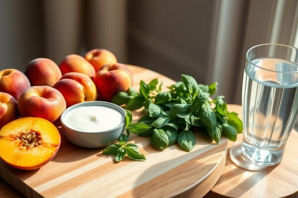 Salsa a base di pesca, yogurt e basilico e linee guida per l’acqua dei bambini