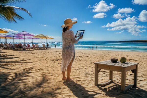 Giornata al mare: prenotazioni con app e kit chic funzionale