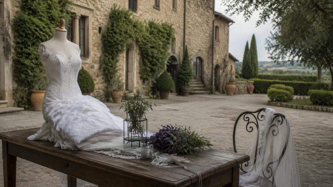 Matrimonio natural chic a Siena: tre abiti da sposa con perle e dettagli preziosi