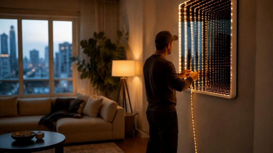 Infinity mirror fai-da-te: installazione museale per un salotto contemporaneo