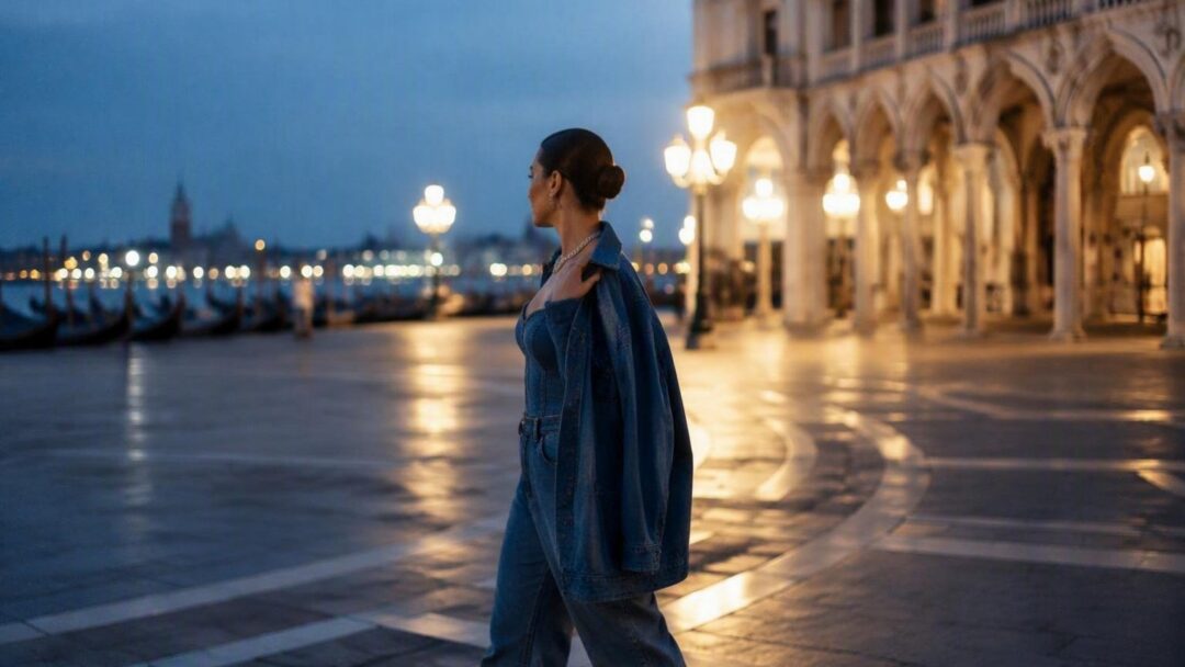 Venezia 2026: Melissa Satta sfoggia un total look in denim e accessori Cartier