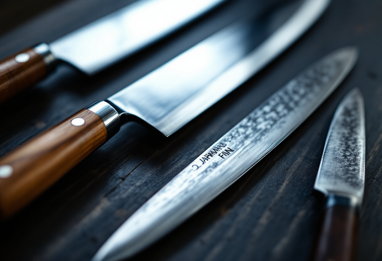 Set di eleganti cuchillos japoneses per la cucina