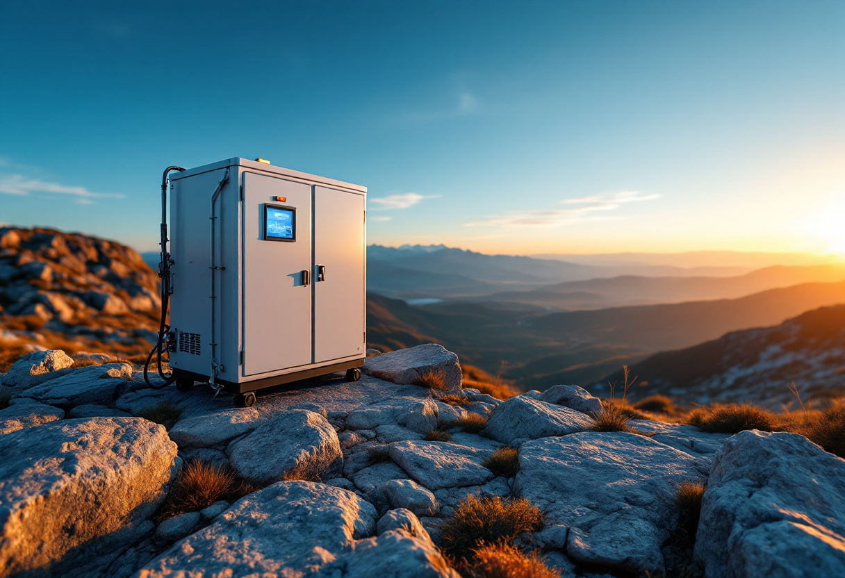 Estación de energía portátil en un camping al aire libre