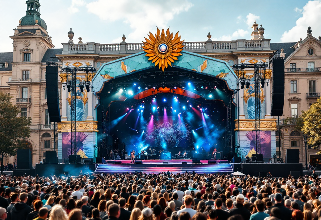 Immagine del Festival di Sanremo 2025 con artisti sul palco