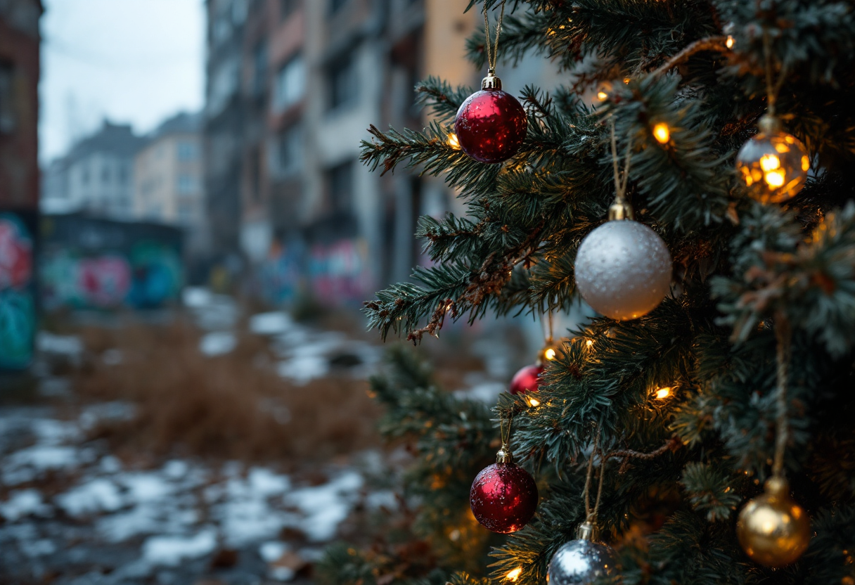 Immagine che rappresenta un Natale distopico con elementi critici