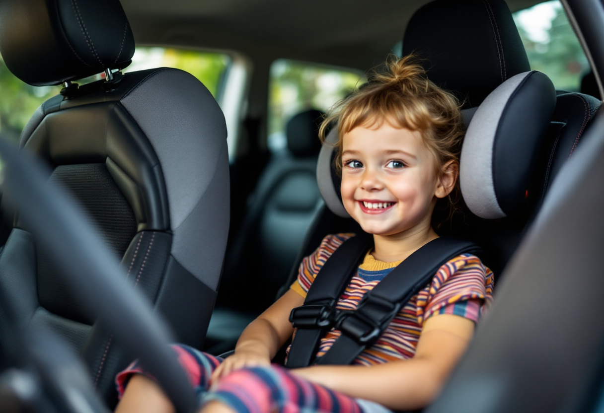 Seggiolino auto per bambini con caratteristiche di sicurezza