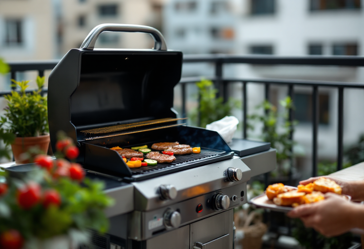 Barbecue elettrico in uso con cibo grigliato
