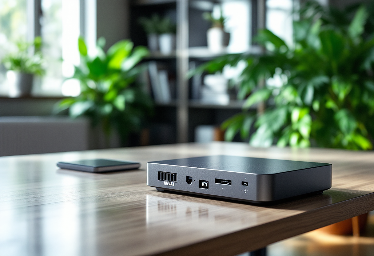 Mini PC NiPoGi E1 su una scrivania moderna