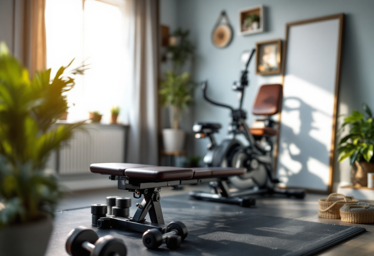 Attrezzature per la palestra in casa con vari strumenti