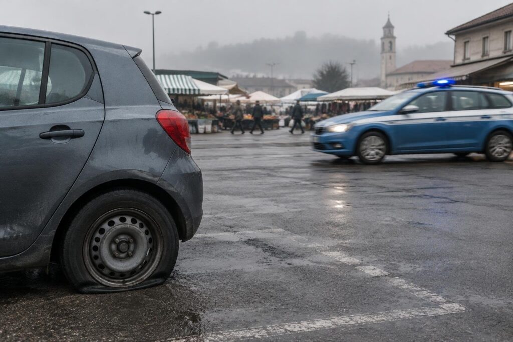 Arrestato 54enne per foratura pneumatici al mercato di Castellamonte