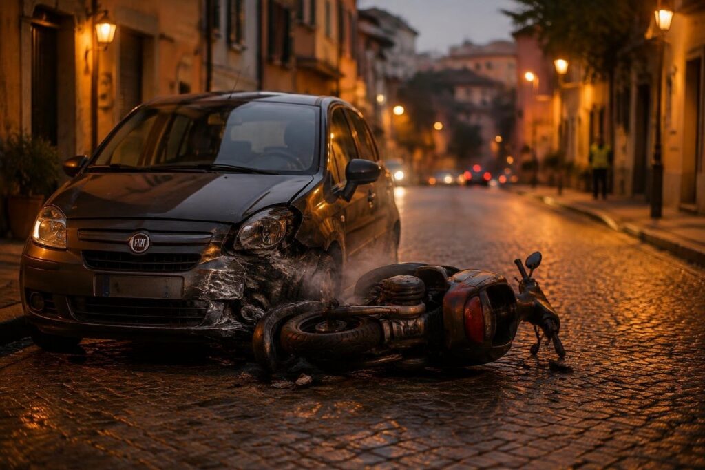 Collisione tra scooter e Fiat Idea in via Coazze, Giaveno