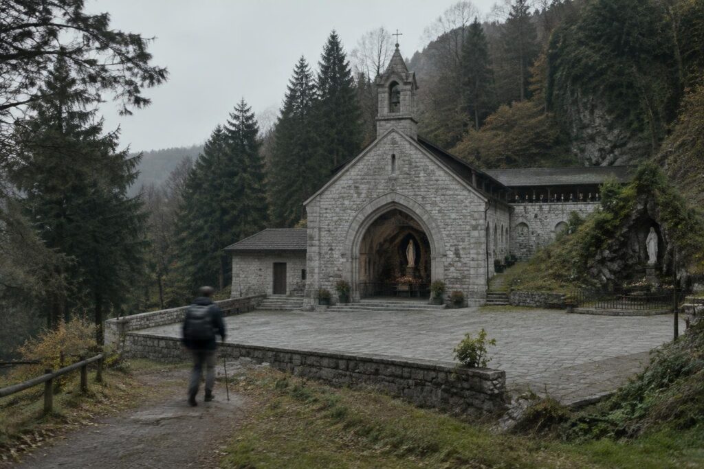 Don Michele Olivero saluta il Santuario Grotta di Lourdes a Coazze