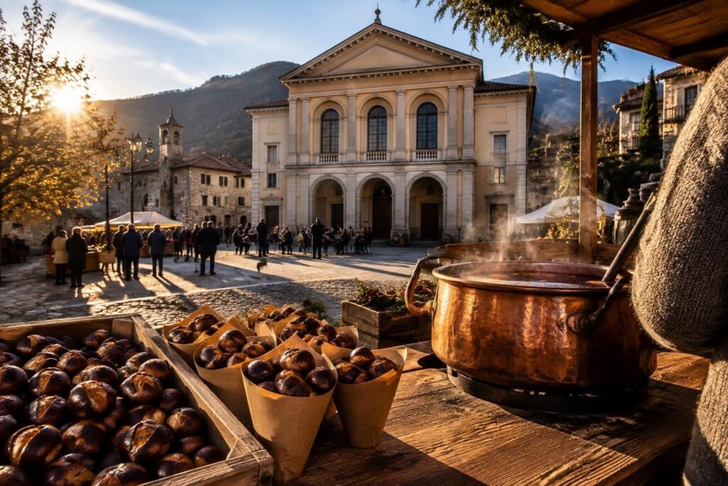 Evento autunnale a Castelnuovo Nigra con castagne, vin brulè e filarmonica