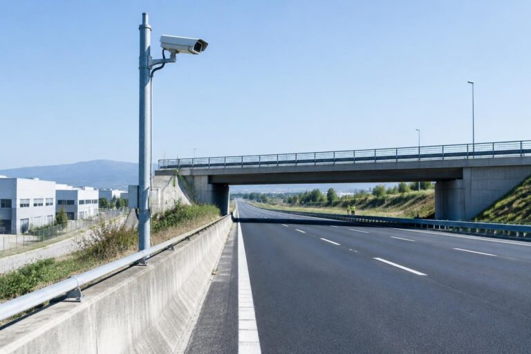 Telecamera per lettura automatica delle targhe sulla statale 25 al confine con Rivoli