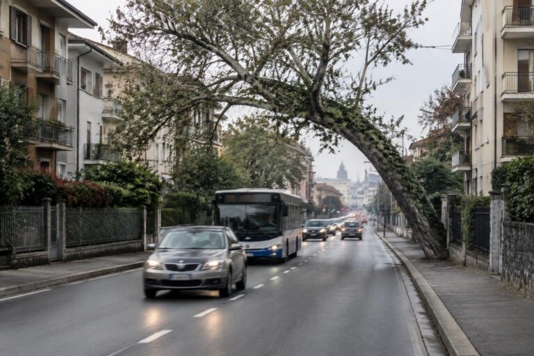 Via Torino chiusa per albero cadente, traffico deviato a Pino Torinese