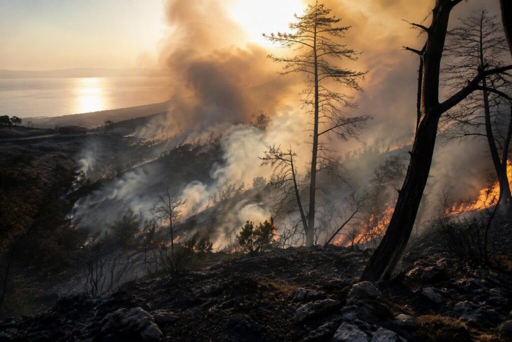 Incendio nel Carso: fiamme e fumo avvolgono Trieste