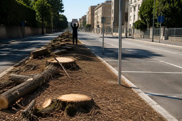 Via Vallona a Pordenone: abbattuti sei cedri del Libano per stalli auto