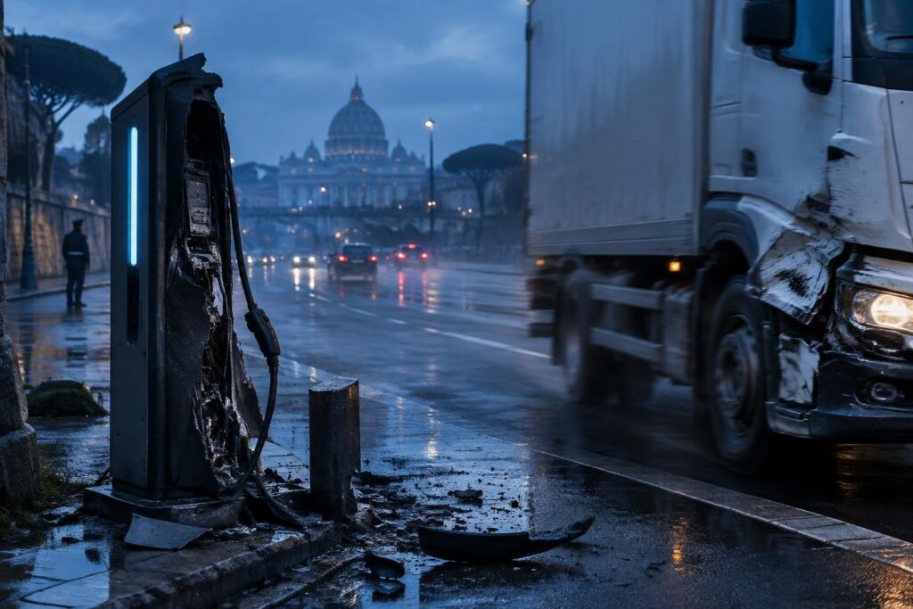 Colonnine elettriche sotto attacco e tamponamento di camion a San Pietro: cosa è successo