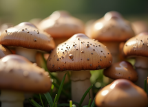 Varietà di funghi freschi su un tavolo di legno